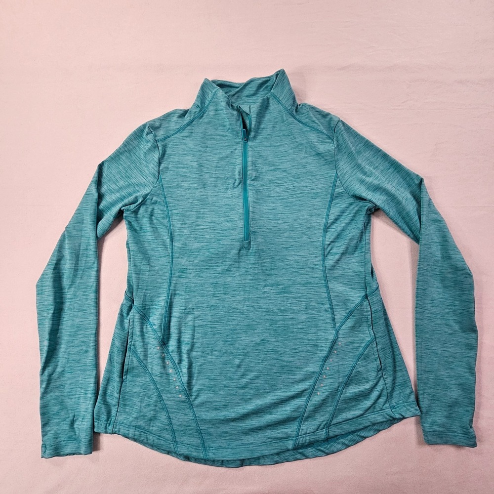 Avia Blue Long Sleeve 1/4 Zip Mock Neck Polyester Spandex T-Shirt Women's M